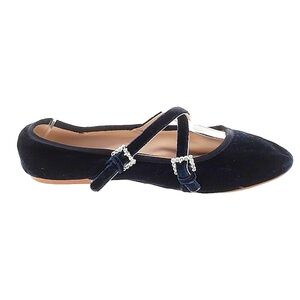 ZARA VELVET BALLET FLATS Black Rhinestones double strap 38 sz 8 US